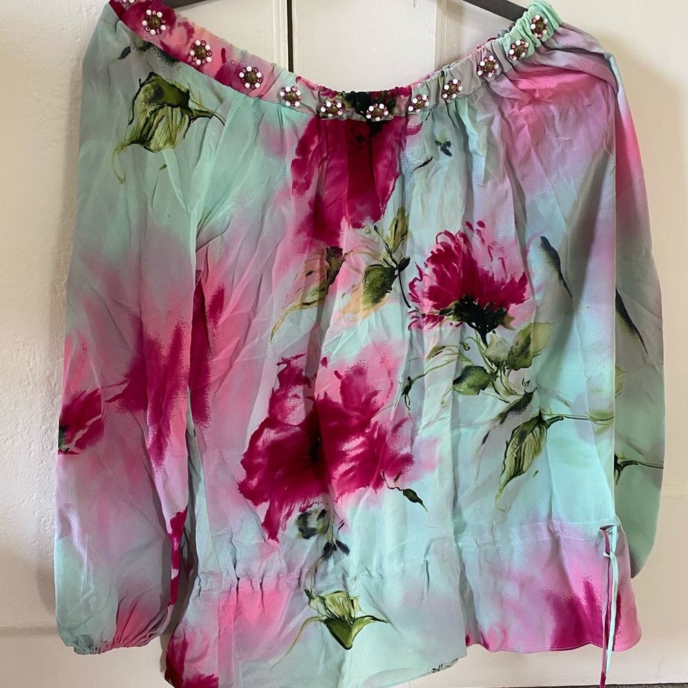 Blumarine Floral Off-The-Shoulder Blouse!